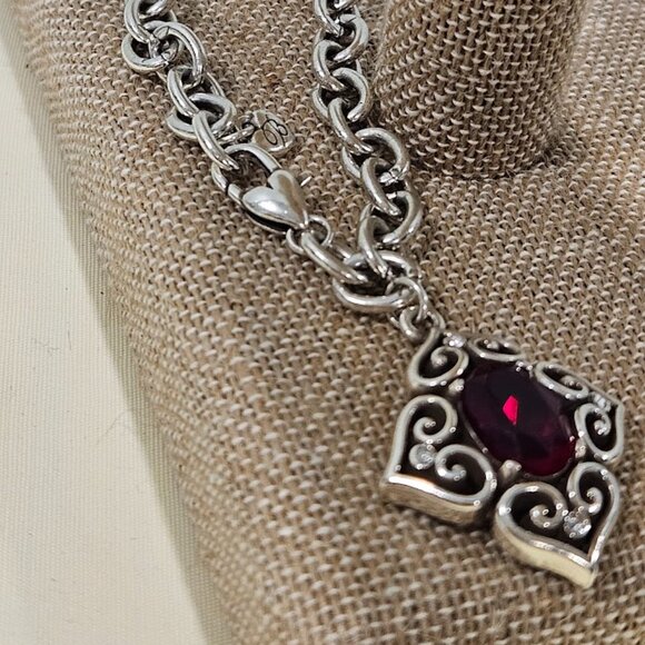 Brighton Alcazar Blaze Red Crystal Silver Plated Bracelet Lobster Claw Closure - Picture 7 of 14